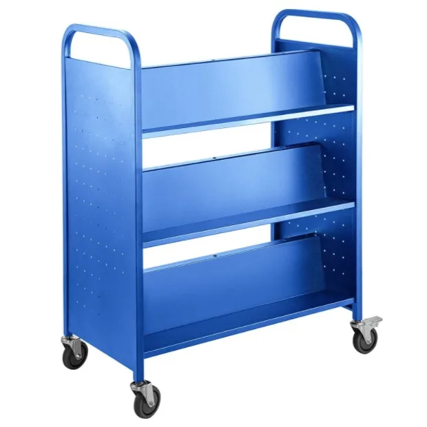 3 tier rolling cart book library cart 2 sided book storage cart Keranjang buku Carrito de libros