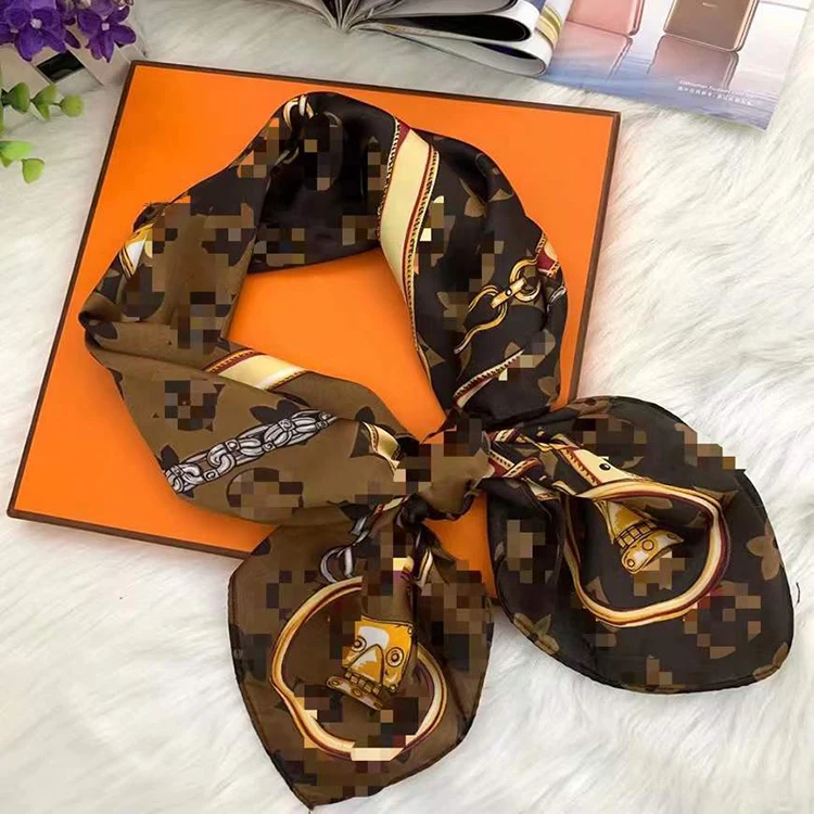 Women Fashion Custom Design Luxury Pattern Head Handkerchief Small Square Silk Satin Scarf