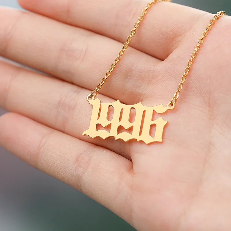 Summer Stainless Steel Gold Plated 1985-2020 Birth Year Necklace Custom Number Choker Necklace For Women
