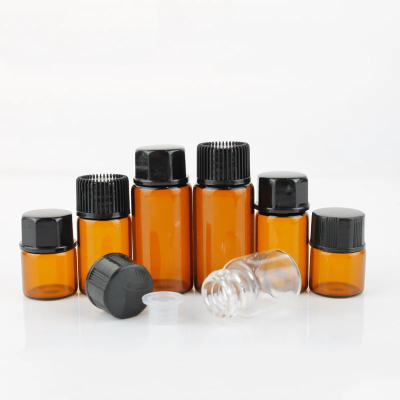 Essential Oil Sample Bottle 1ml 2ml 3ml 5ml Amber Clear Mini Glass Liquid Sample Vial Fragrance Perfume Tester Tube with plug