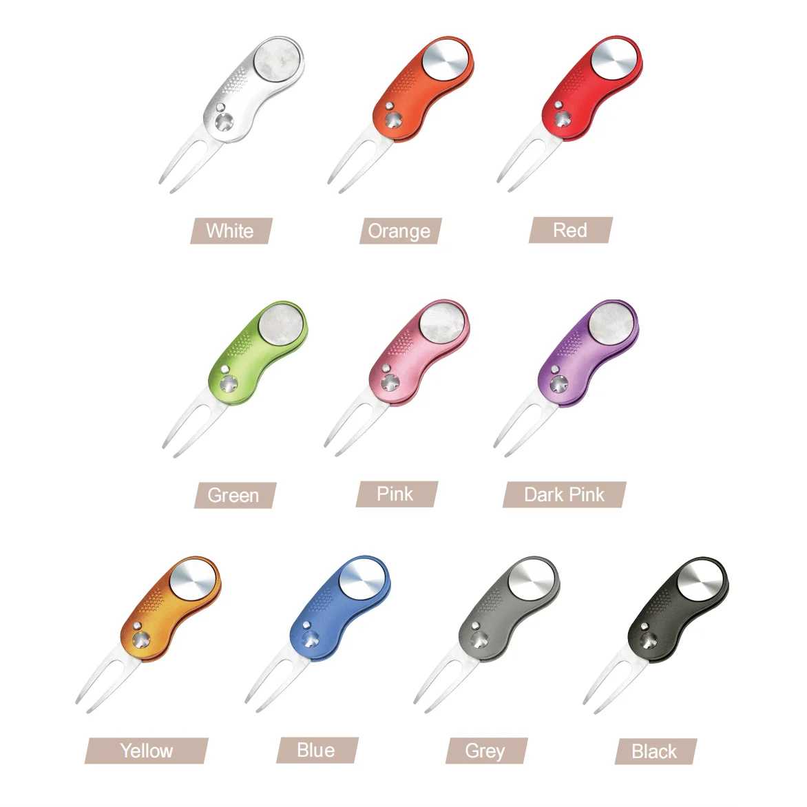 Custom logo aluminium golf divot tool repair switchblade tool pitch fork with detachable golf ball marker