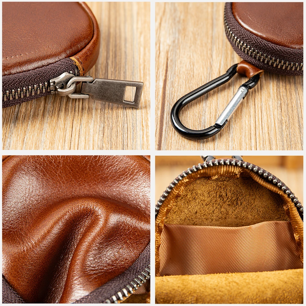 WESTAL Women Keychain Mini Bag Leather Small Coin Purse Zipper Pocket with Hook Wallet Genuine Leather Coin Purse Men