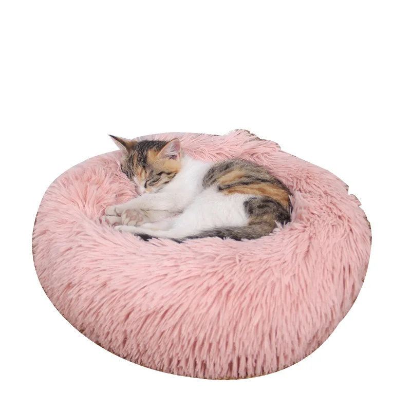 Semi-closed Long Plush Soft Pet Cat Dog Sleeping House Bed Mint Green Round Shape 60*15 cm Cat Plush Bed PB2021070905