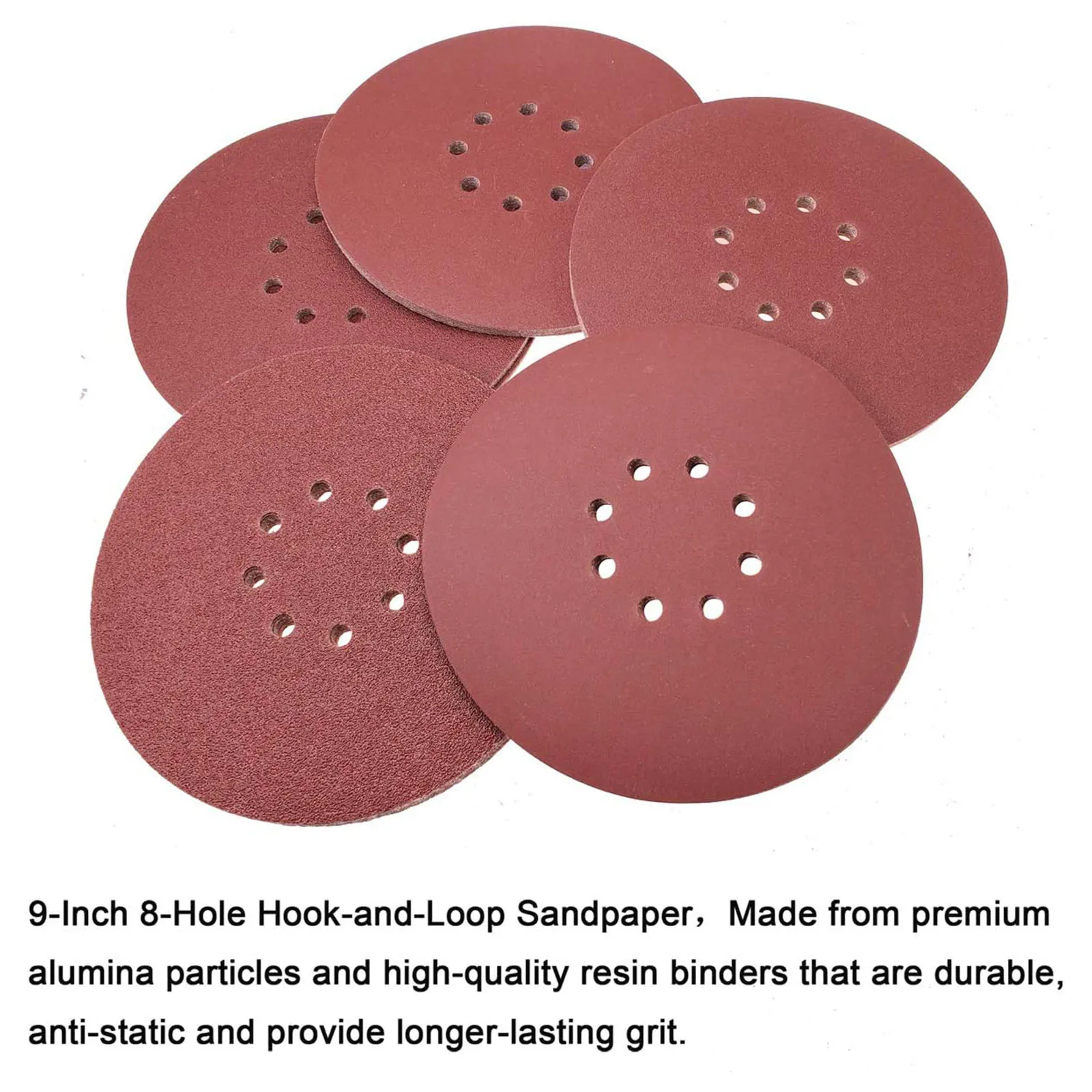 9 Inch 8 Holes Sanding Discs Aluminum Oxide Red 120 Grit Round Sandpaper Disc Hook and Loop 3m Sanding Abrasive Paper