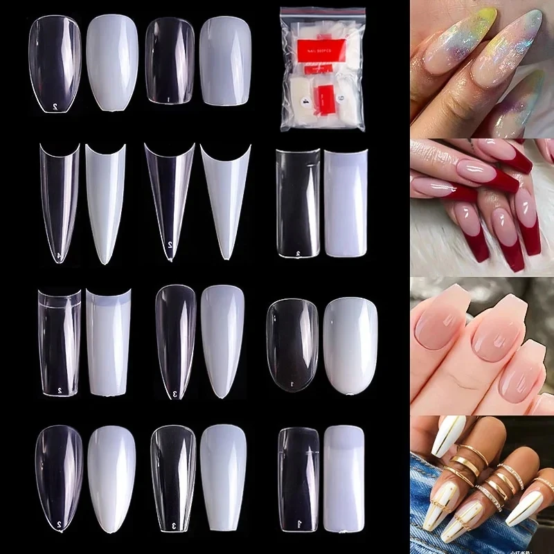 500PCS White Clear V Straight Round End Full/Half Acrylic Ballet Coffin French False Nail Tips False Toenail Tip Manicure