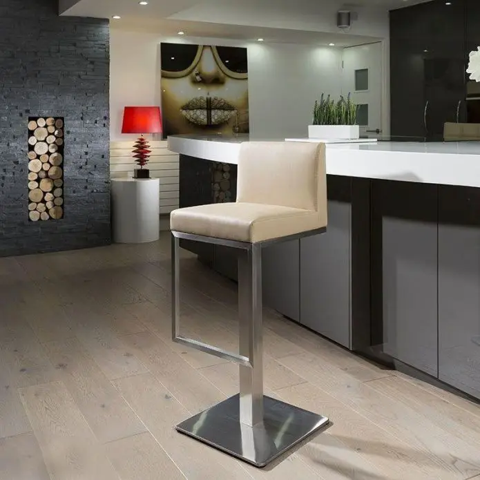 Bar Furniture flat square base stainless steel  fabric look leather bar chair with back