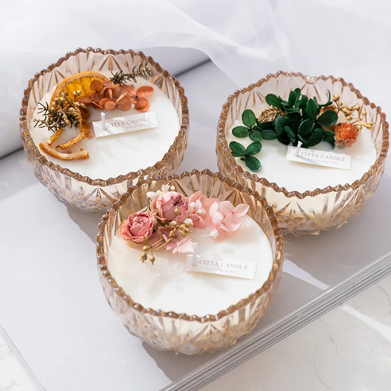 300ml Luxury Antique Style Double Wall Candle Holder Pink Color Candle Container Glass 3 Wick Candle Jar