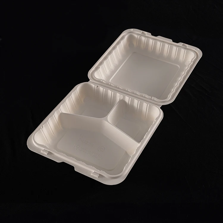 Hot Seller Clamshell Microwavable Takeout 3 Compartment Plastic PP Degradable Food Container with Hinged Lid