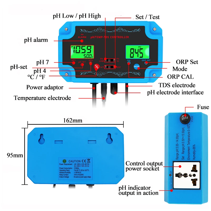 
Professional High Precision Water Quality Tester 3 in 1 Online PH TDS TEMP Monitor Meter PH Controller 