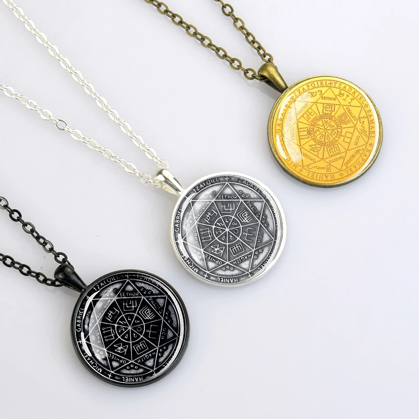The Seven Great Angel Magic Formation Necklace Glass Dome pendant Metal Jewelry Women Men Vintage Divination Necklace
