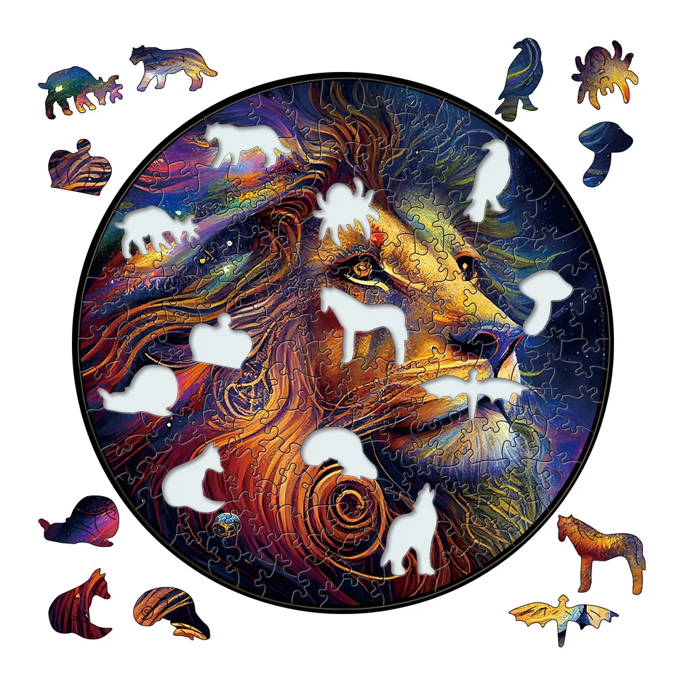 TT-Ypan-3901 Factory Custom Design Round Shaped Animals Lion Wooden Puzzle Mandala Lion Surprise Toys 3D Wood Jigsaw Puzzles