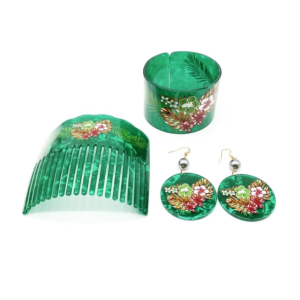 Fashion Jewelry Set Comb Bracelet Earring For Polynesian Hawaian Samoan Women Girls With Various Colors