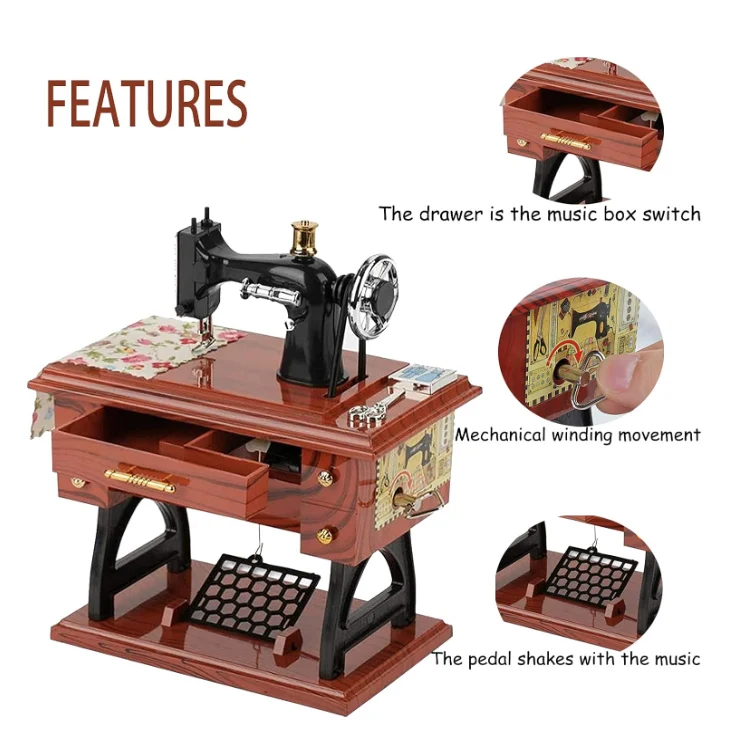 Vintage Sewing Machine Music Box European Classical Treadle Sewing Machine Table Desk Mechanical for Home Decor Birthday Gift