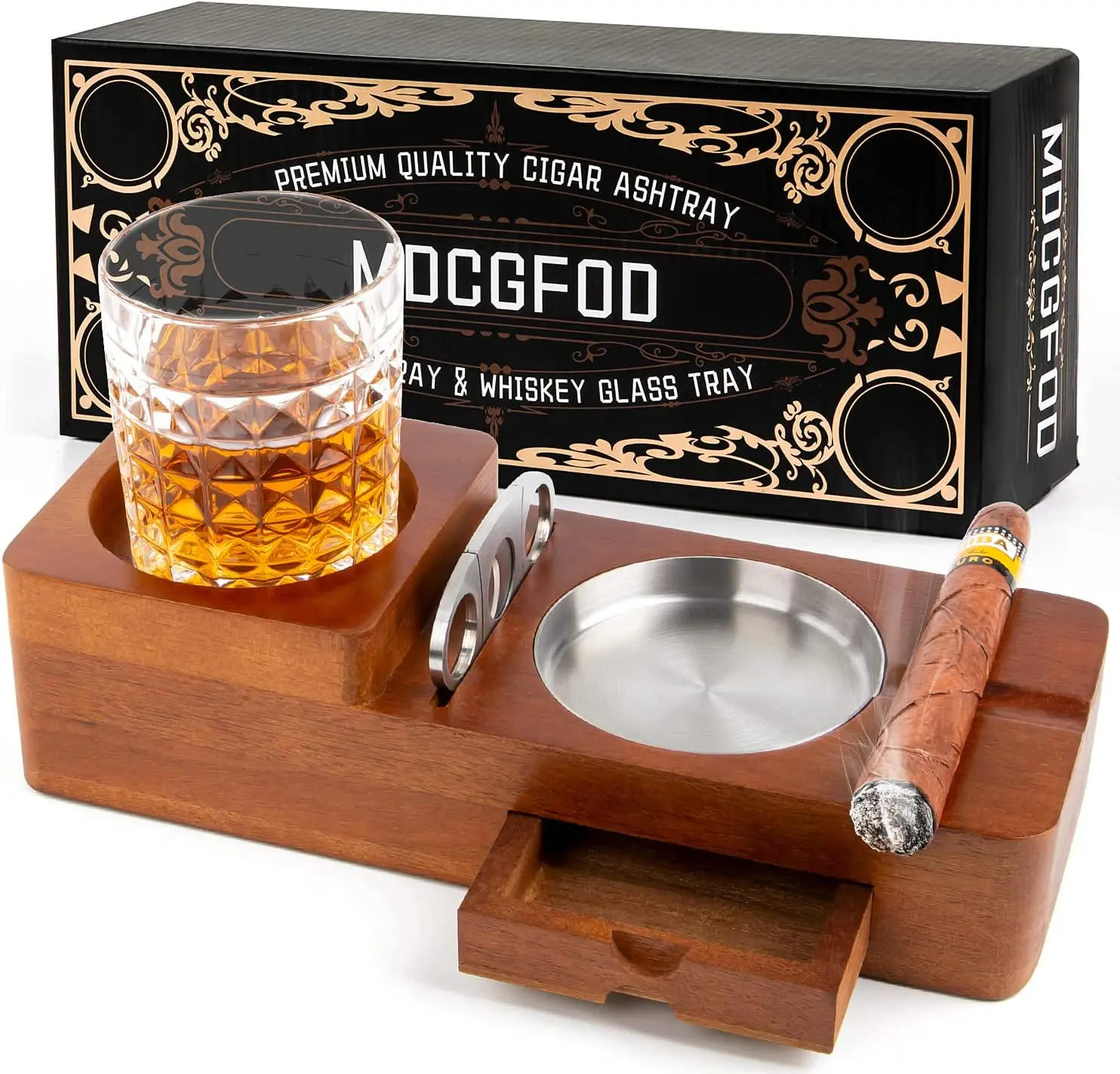 Cigar Ashtray Coaster Whiskey Glass Tray for men