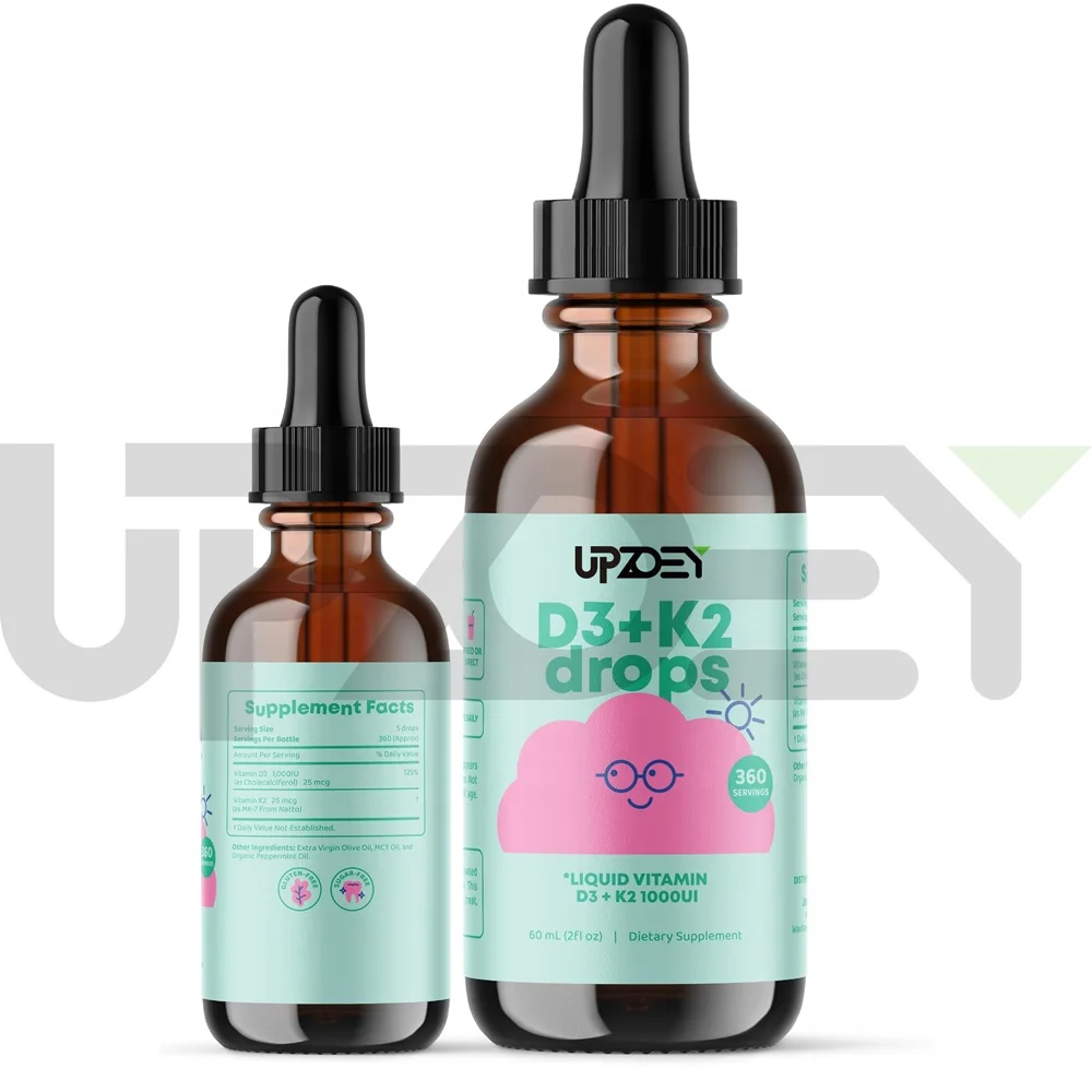 Kids Vitamin D3 K2 Drop Liquid Vitamin D for Kids&Children Vitamin D3 K2 1000iu Support Strong Bones&Healthy Immune System 60ml