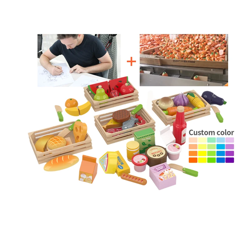 Kids Educational Toy Pretend Cutting Game Play Kitchen Wooden Fruit Vegetable Set Children Cut Toy Simulation Kitchen toys