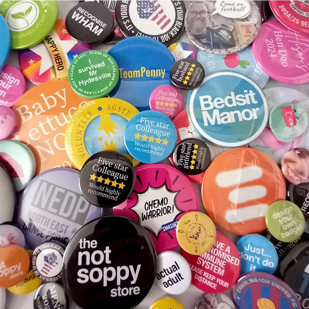 Design your own logo round shape button badge wholesale brooch custom name pin 38mm colourful cartoon metal blank button pin