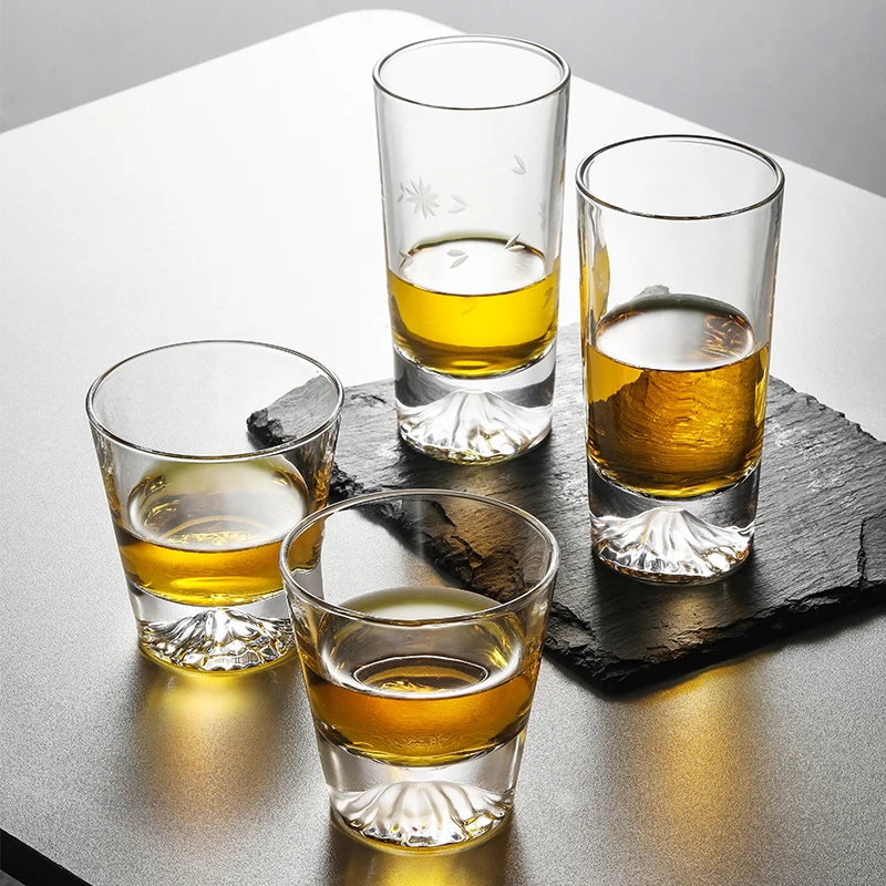 Japanese flavor clear frosted style cherry blossom lead-free glass handmade exquisite luxury whisky glasses
