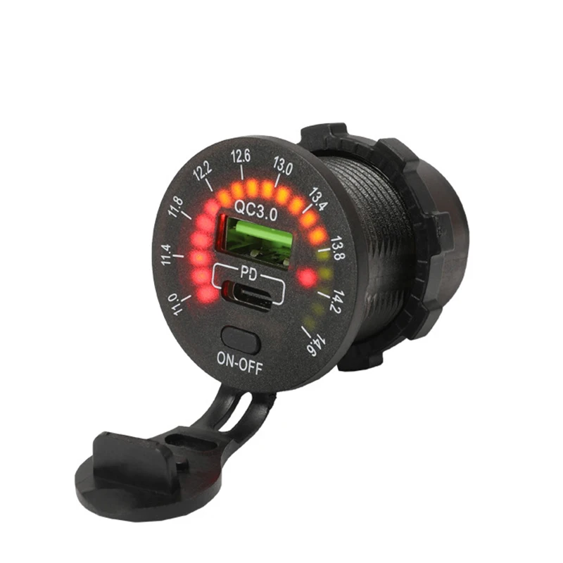 PD18W QC3.0 dual port usb charging socket with LED voltmeter boat motorcycle 12v usb charger
