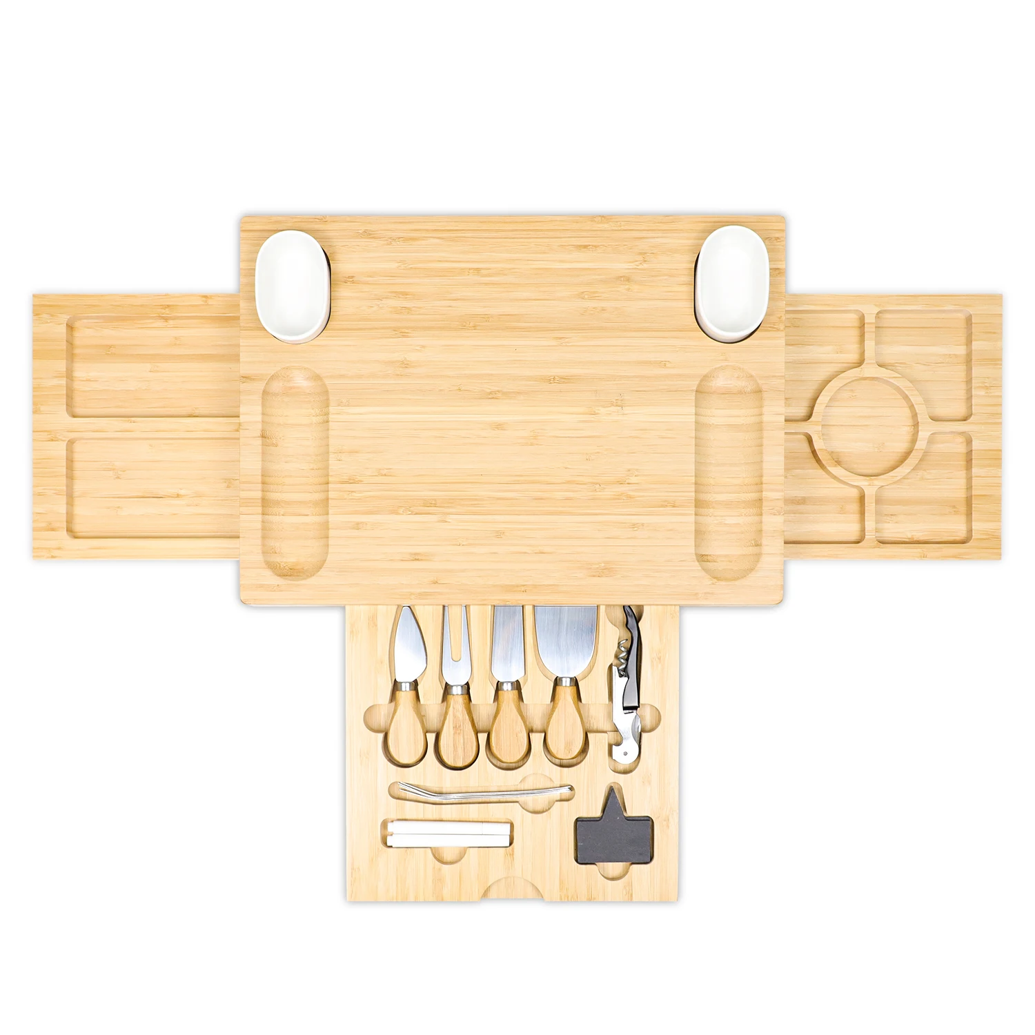 Bamboo Cheese Board Set Charcuterie Platter Serving Meat Board Including 4 Stainless Steel Knife And Serving Utensils