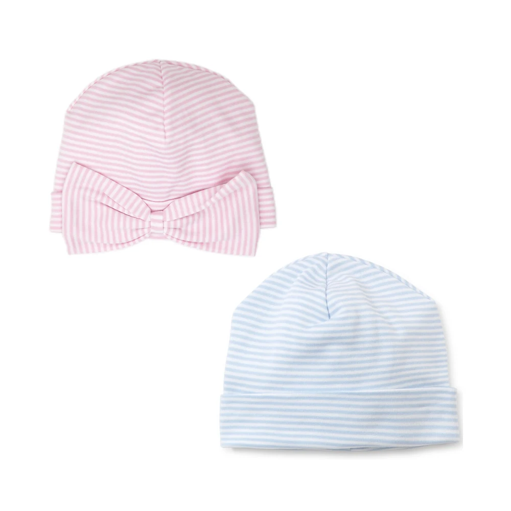 Custom new model picot trim newborn infant girls bibs embroidered washable pink stripe knit cotton bibs for babies