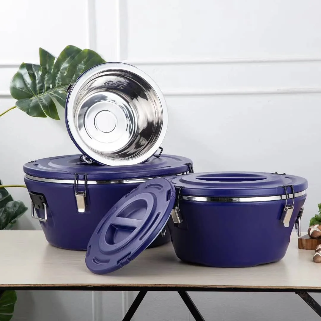
High Quality Big Capacity Double Wall Stainless Steel 3 Pcs Keep Cold Insulated Food Warmer Storage Casserole 