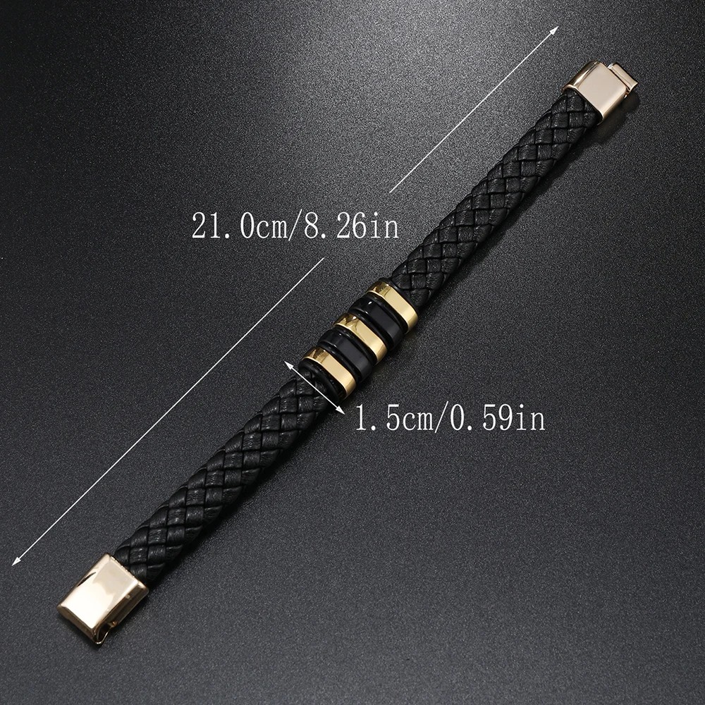 Good Quality Custom Leather Braided Bracelet magnetic buckle Gold Silver Plated Leather Bracelet For Men