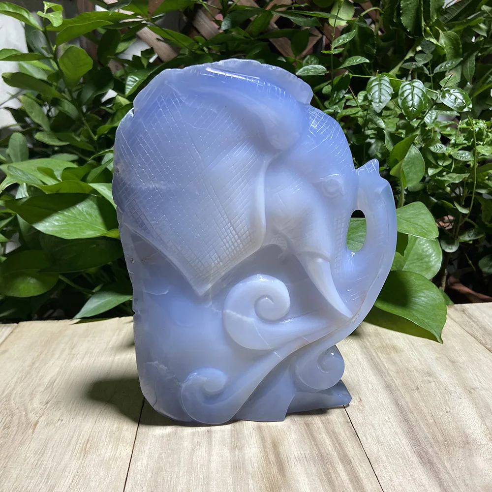 
Wholesale Blue Chalcedony elephant geode carving natural crystal gemstone blue agate stone jade jasper hand carved elephants 