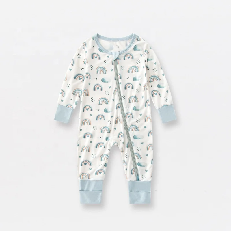 Wholesale baby bamboo fiber onesies zipper long sleeve Anti-slip rubber pad baby rompers baby sleeping onesie