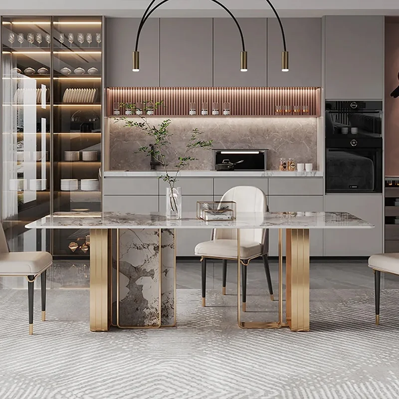 italian style marble granite top dining tables and leather chairs luxury dinning room furniture wood leg dining tables set