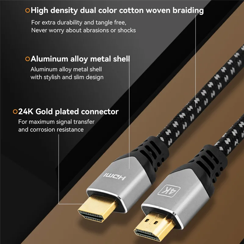 4K 60Hz HDMI To HDMI Cable High Speed 2.0 Golden Plated Connection Cable Cord For Monitor Computer TV PS3/4 Projector HDTV