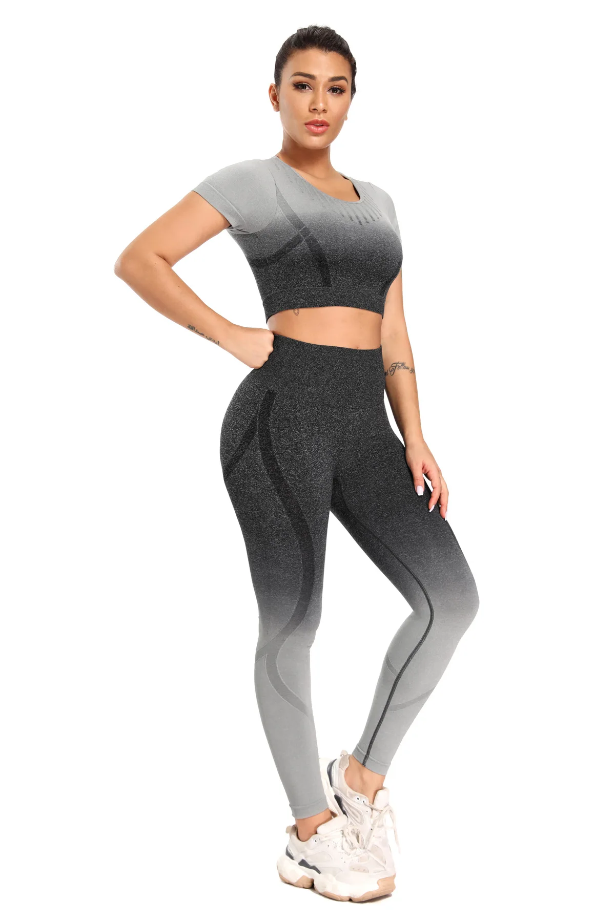 
2020 New Gradient Seamless Yoga Set High Waisted Workout Fitness Suit Sport For Women 