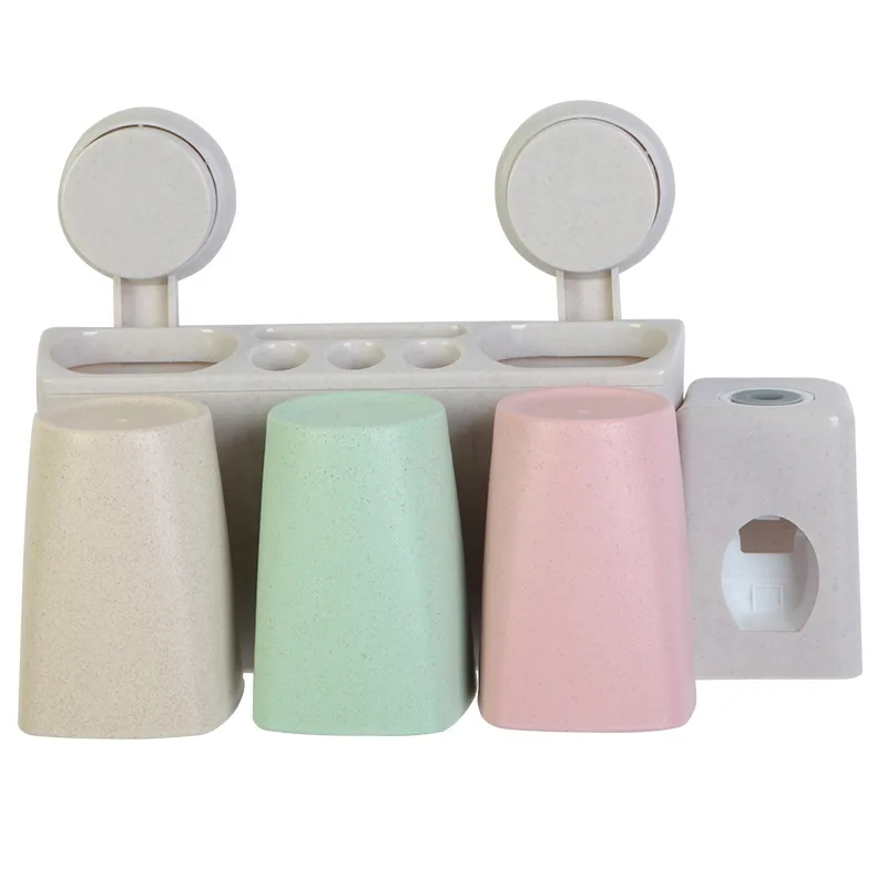 Wall Mounted Toothbrush Holder Set with Cups and Automatic Toothpaste Dispenser
