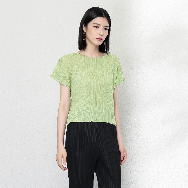 Женская плиссированная футболка, Повседневная футболка на весну/лето, 2021