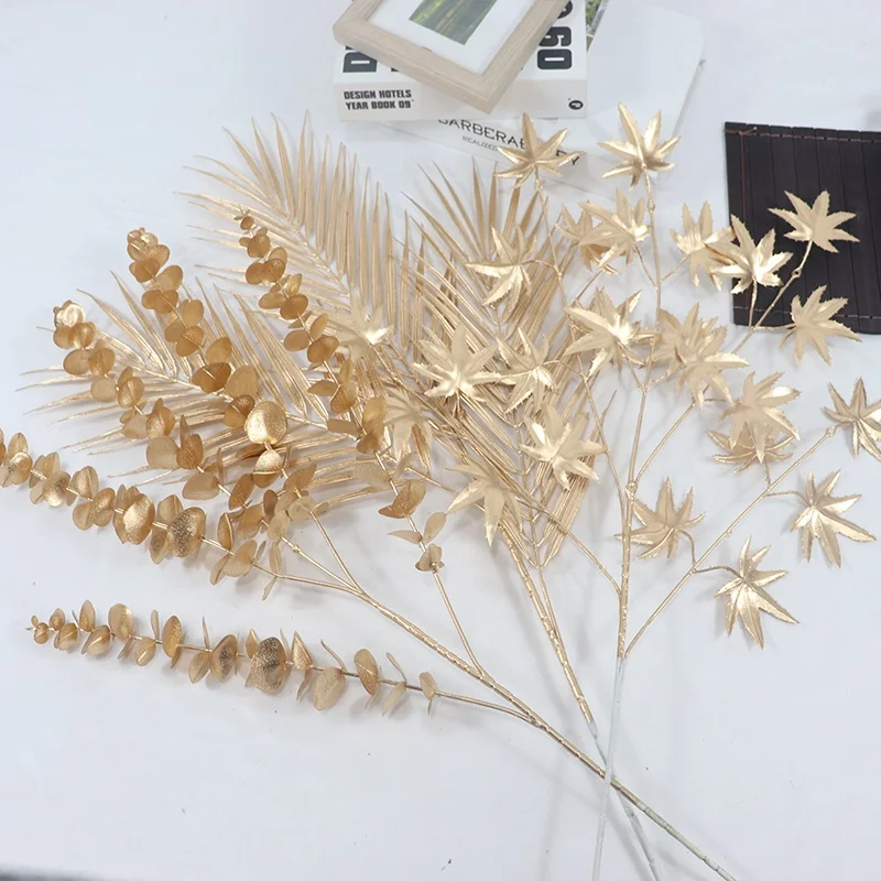 Продаются как Горячие пирожные, искусственные цветы для свадебной вечеринки, золотой цветок, пластиковые искусственные цветы ручной работы