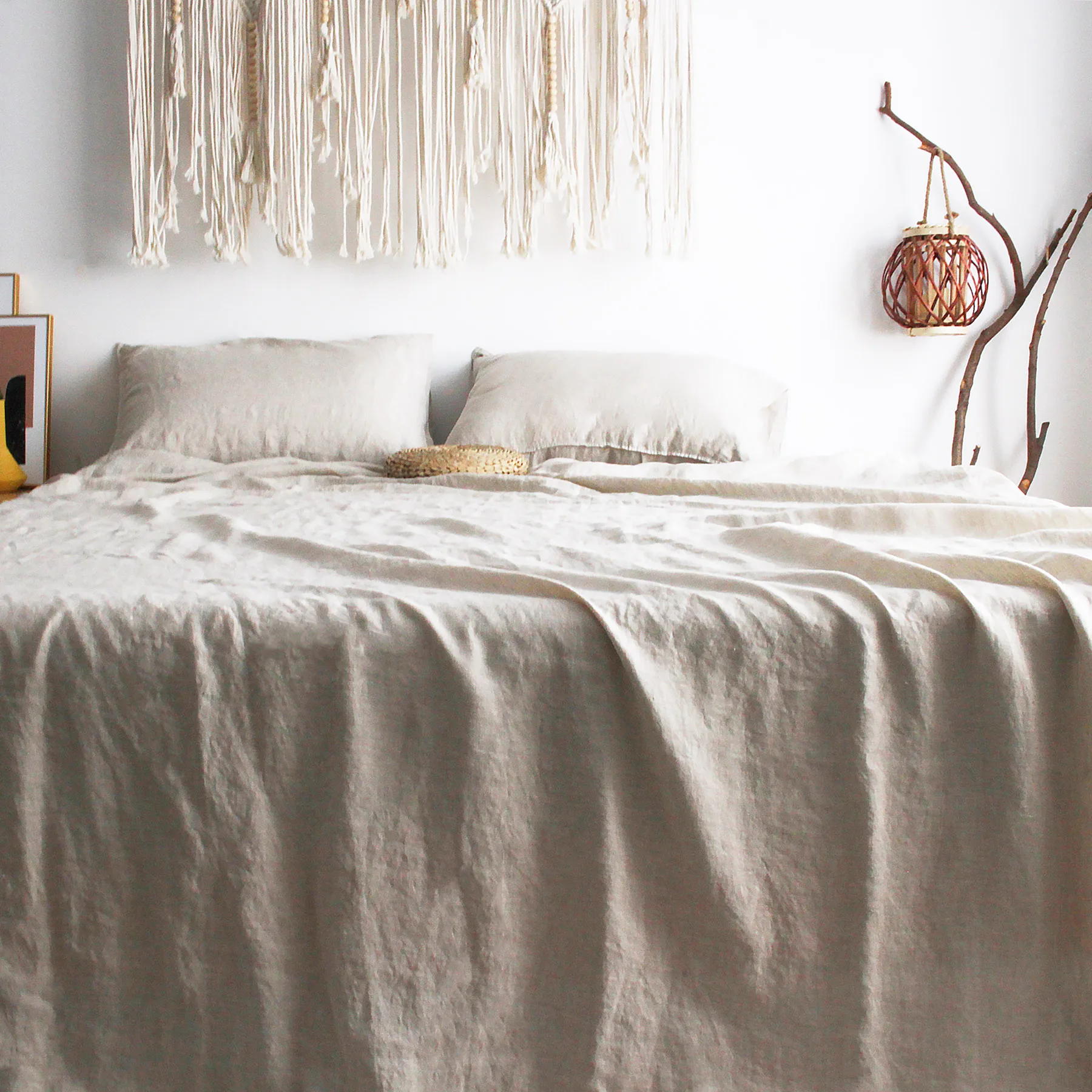 100% French Flax linen bedding stone washed bed sheets set Natural Linen sheets  Oatmeal linen set