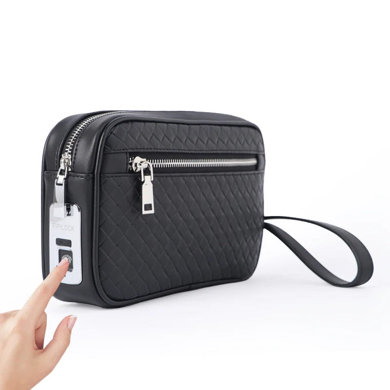 Finger print lock handbag fipilock real genuine leather business clutch purse men smart fingerprint bag
