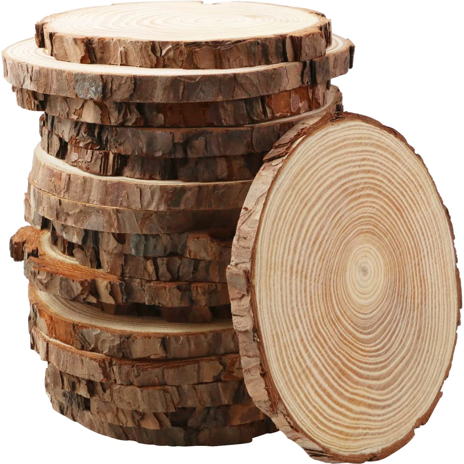 Unfinished wood tray with bark wood chip centerpiece oval wood slice