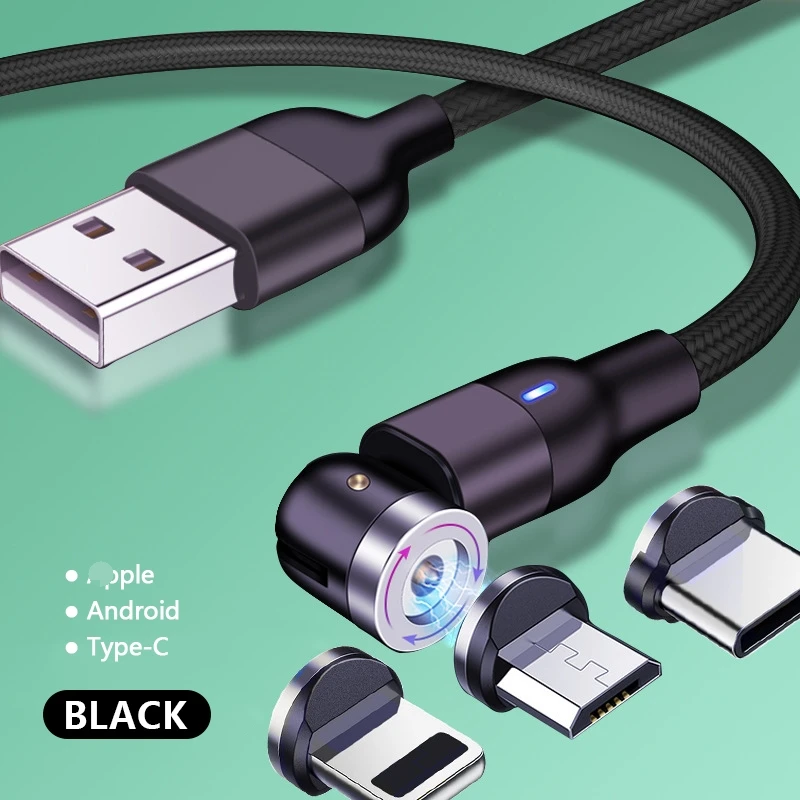Прямая поставка 540 градусов Магнитный зарядный кабель 3 в 1 Usb-кабель