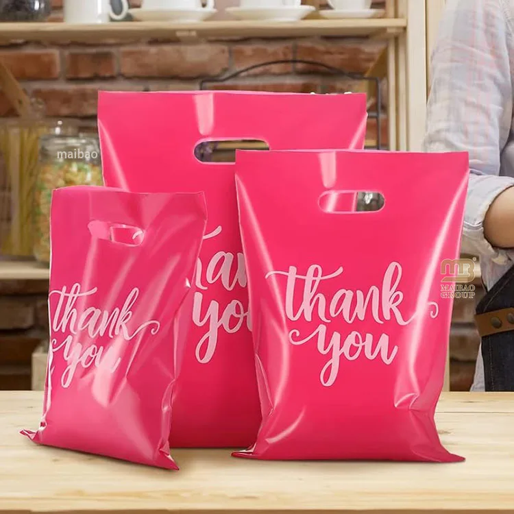 Black Pink Biodegradable Clothing Plastic Packaging Bag Custom Logo Printed Retail Luxury Plastic Shopping Bags With Handle