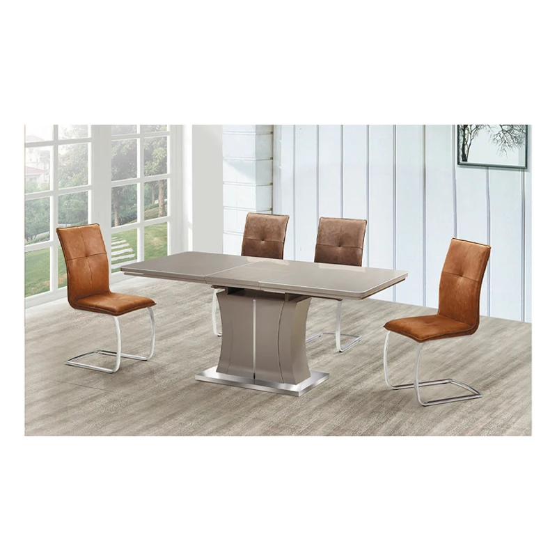 Expandable Modern Top Glass Wood Small French Seat Dining Table Set