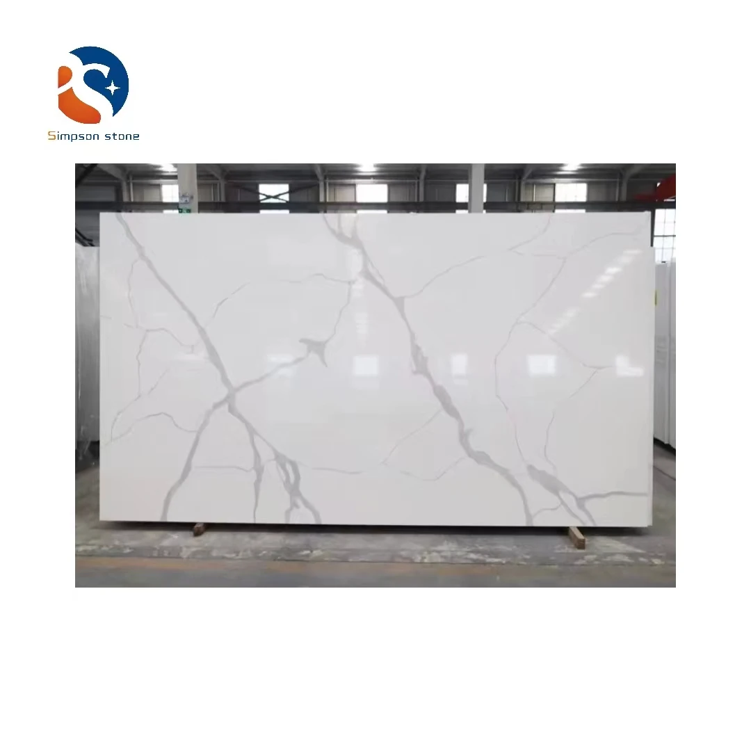 simpson marble tiles manufacture Calacatta White quartz stone gold vein quarzo for kitchen counter