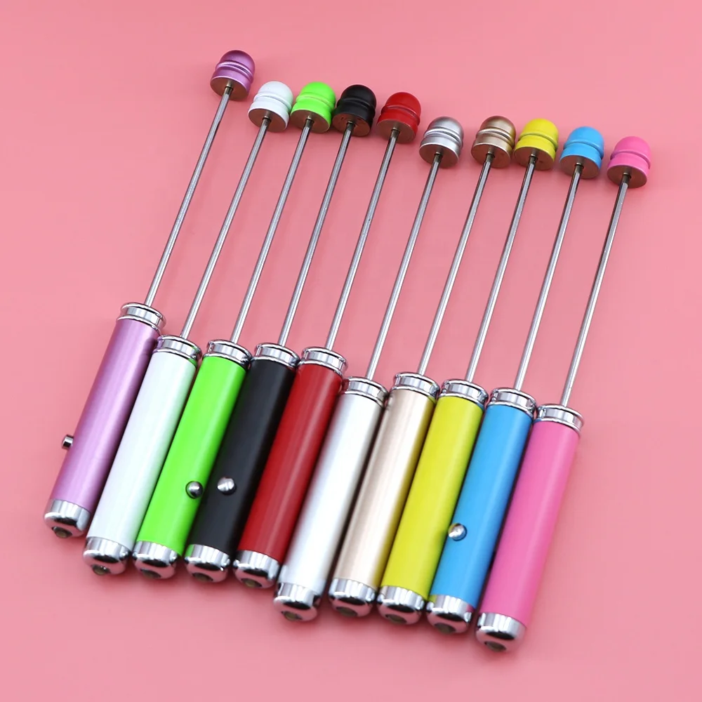 stylish design nursing beaded metal quality flashing add a bead novelty diy short metal beadable led pen for Christmas gifts