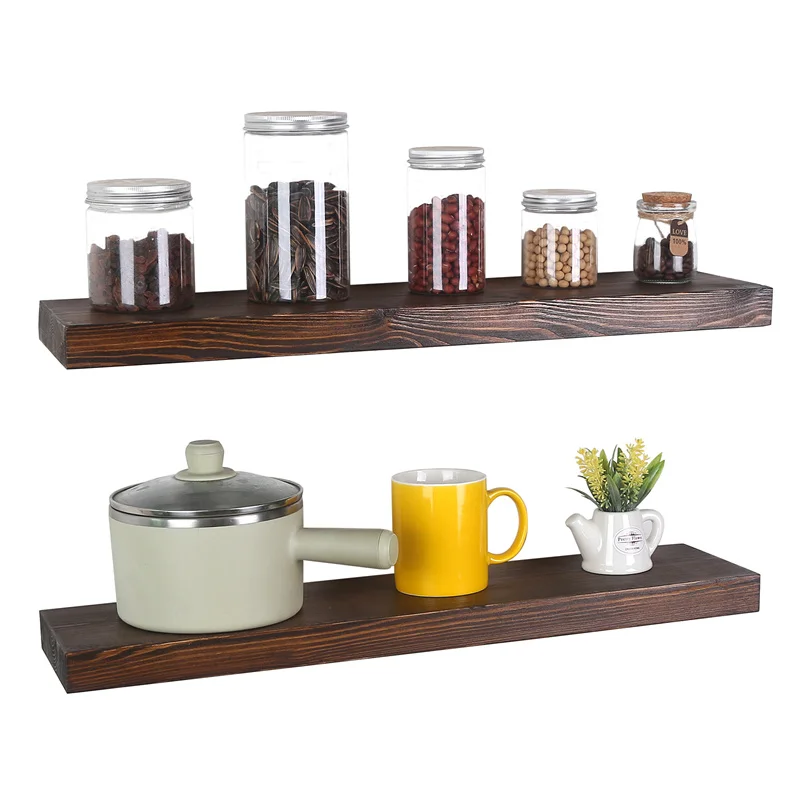 Farmhouse Rustic Wooden Wall Floating Shelves For Living Room Kitchen 100% Solid Wood Wall Mounted Shelf