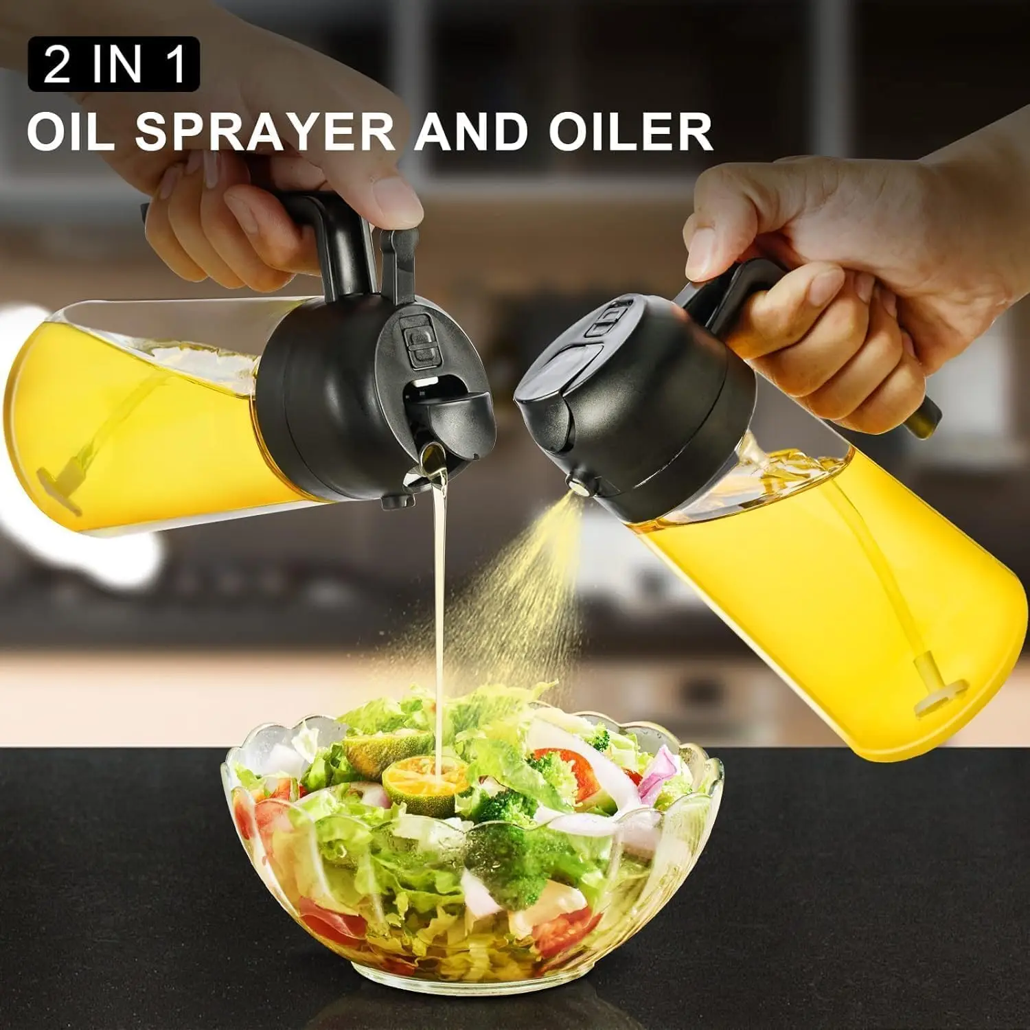16oz/470ml  2 in 1 Glass Olive Oil Mister Sprayer Dispenser Spray Bottle for Kitchen and Air Fryer, Barbecue, Salad