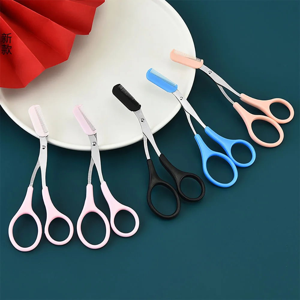 Stainless Steel Eyebrow Trimmer Scissors With Comb Hair Grooming Shaping Shaver Eyelash Hair Clips Hair Remover Makeup Tools