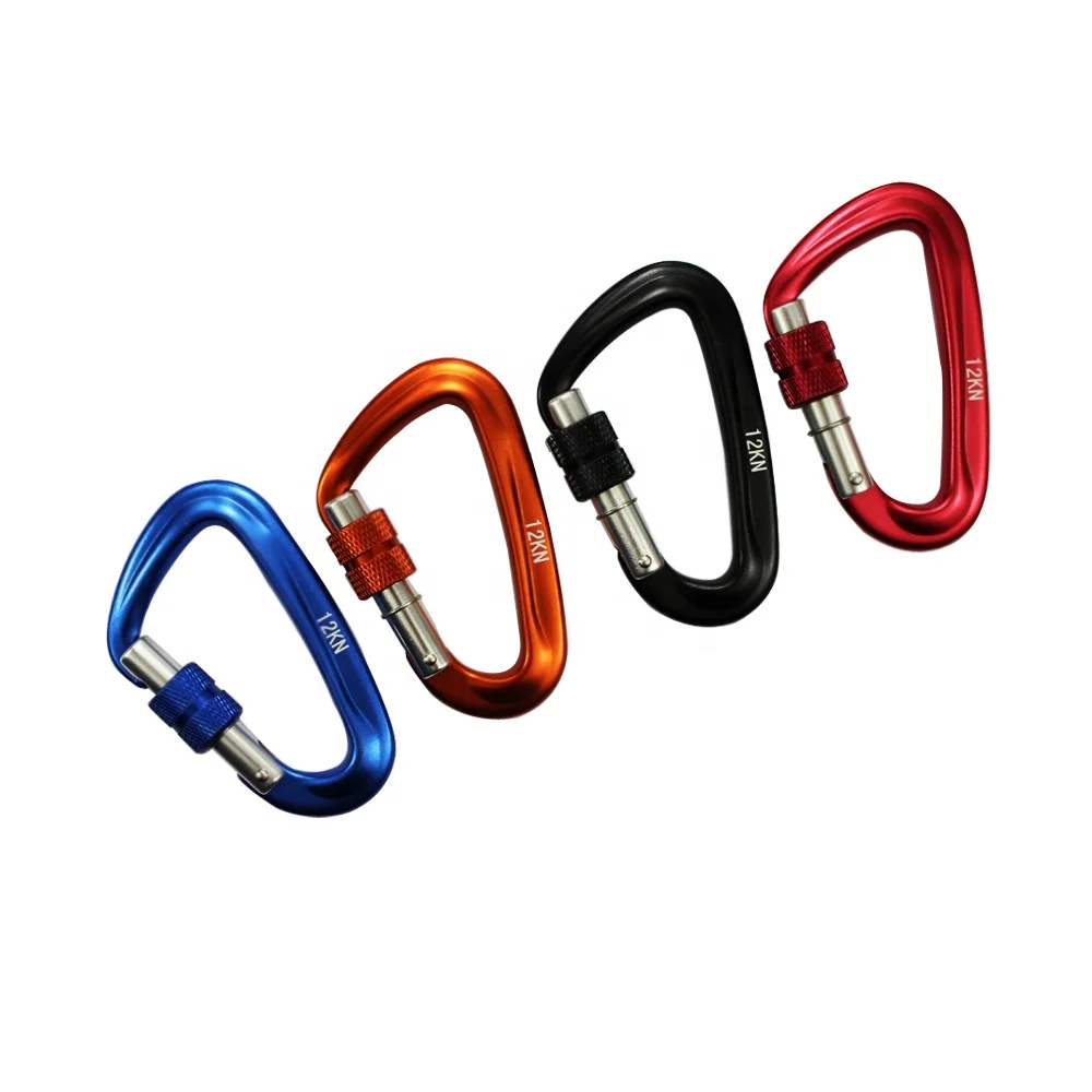 Good Quality D Shape Lightweight Aluminum Climbing Carabiner with Snap Lock Aluminium Metal Mini Screw Lock Rock Climb