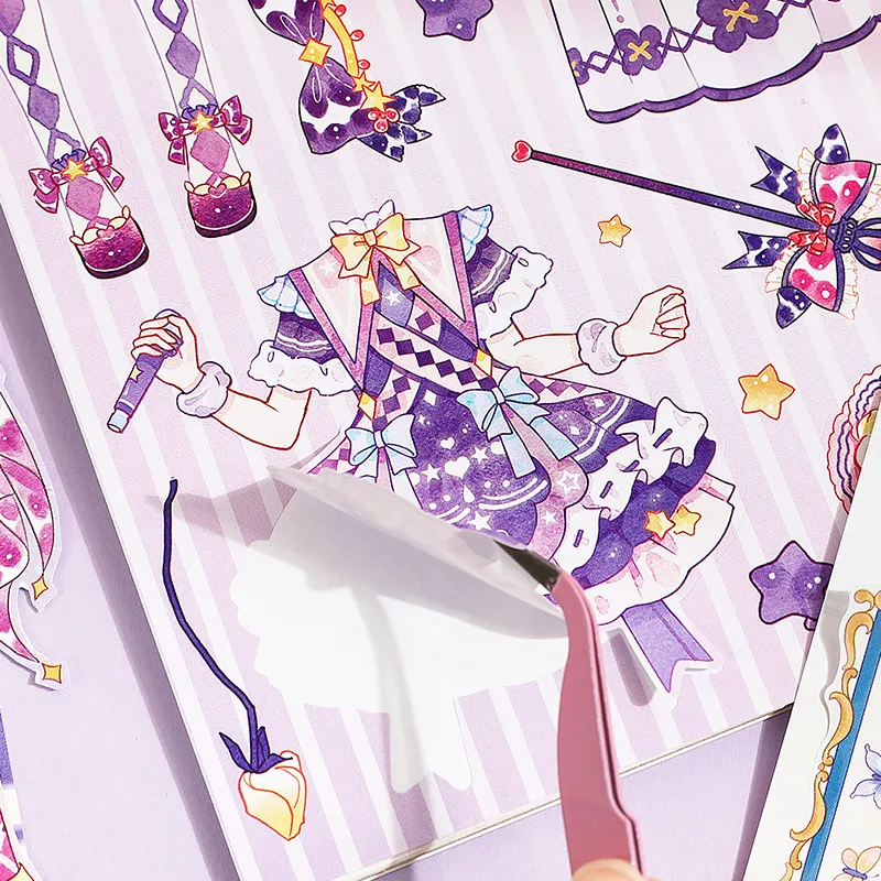Cartoon Girl Dress Up Stickers Book Decorative Kawaii Style Self Adhesive Die Cut Sticker