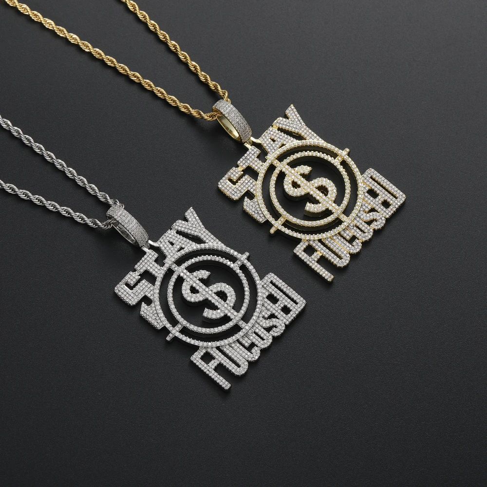 New US Dollars Shape Pendant Bling Bling Mens Necklace Rock Brass Micro pave with CZ Hip hop Money Symbol Jewelry