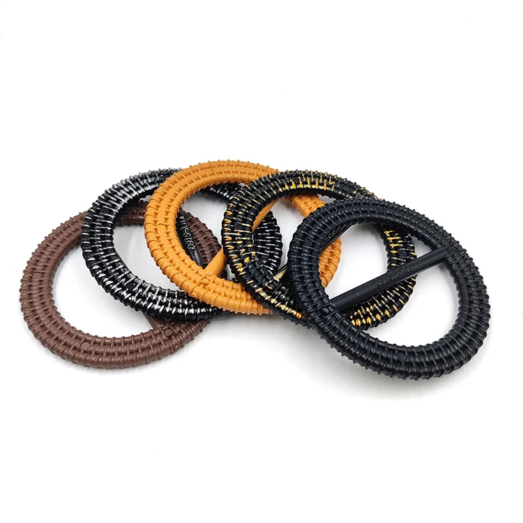 Material Fashion Buckles Round Women Dress Decoration Plaited Imitated Rattan Belt Buckle Abs Plastic Hot Sale Polyester Resin